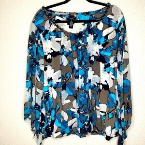 ALFANI PLUS SIZE 3X‎ TOP BLUE FLORAL JEWEL CHIFFON BLOUSE NWT